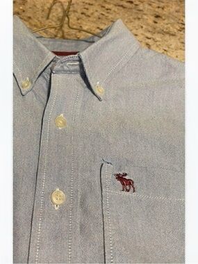Abercrombie & Fitch Light Blue Button-Down Shirt with Red Moose Logo